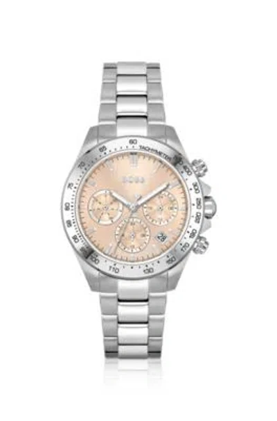 Hugo Boss Link-bracelet Multi-functional Watch With Pink Dial Women's Watches In Metallic