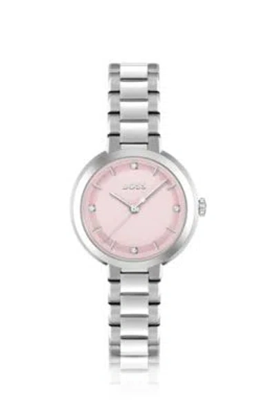 HUGO BOSS LINK-BRACELET WATCH WITH PINK CRYSTAL-STUDDED DIAL WOMEN'S WATCHES