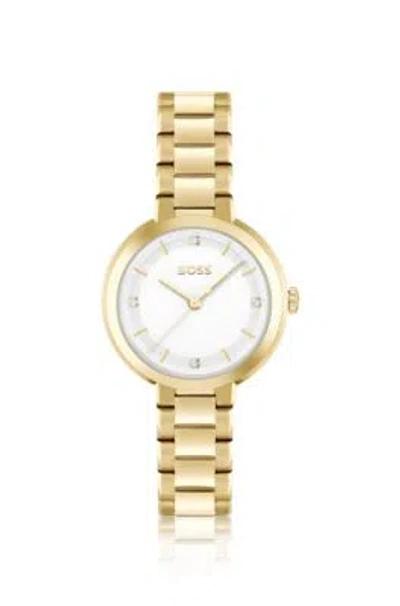 Hugo Boss Link-bracelet Watch With Silver-white Crystal-studded Dial Women's Watches In Gold