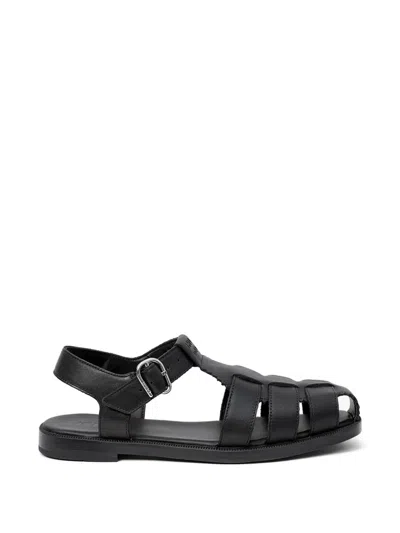 Hugo Boss Liora Buckled Woven-design Sandals In Black