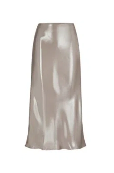 Hugo Boss Liquid-fabric Maxi Skirt With Diagonal Seam Detail In Light Beige