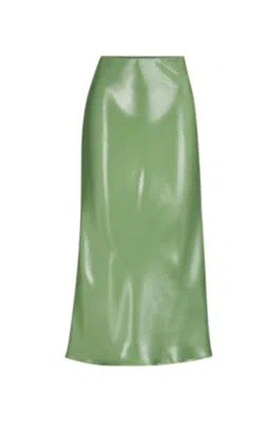 Hugo Boss Liquid-fabric Maxi Skirt With Diagonal Seam Detail In Light Green