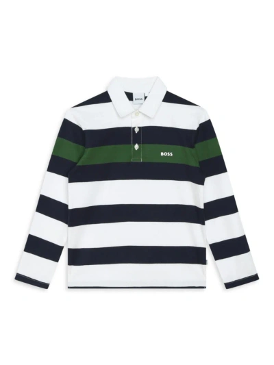Hugo Boss Little Boy's & Boy's Boy's Striped Long-sleeve Rugby Polo Shirt In Green Navy