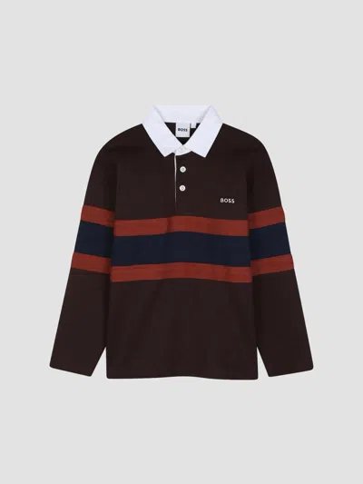 Hugo Boss Little Boy's & Boy's Striped Long-sleeve Polo Shirt In Brown