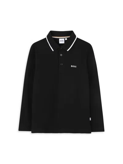 Hugo Boss Kids' Little Boy's Logo Long-sleeve Polo Shirt In Black
