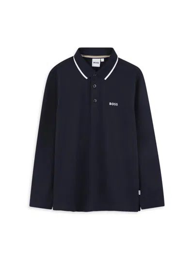 Hugo Boss Kids' Little Boy's Logo Long-sleeve Polo Shirt In Blue