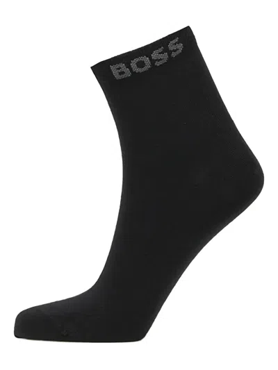 Hugo Boss Logo Ankle Socks (pack Of Two) In Black