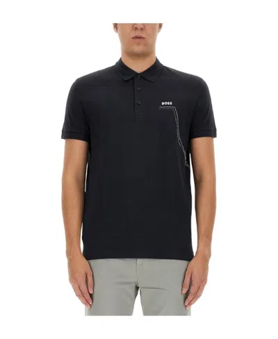 Hugo Boss Logo-appliqué Cotton Polo Shirt In Black