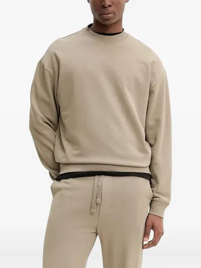 Hugo Boss Logo-appliqué Crew-neck Sweatshirt In Neutral