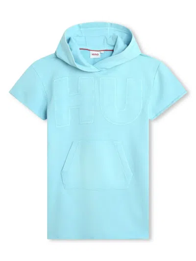 Hugo Boss Kids' Logo-appliqué Hooded Minidress In 蓝色