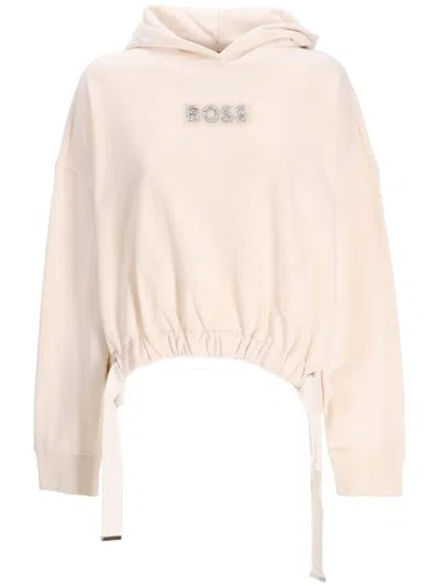 Hugo Boss Logo-appliqué Hoodie In Nude