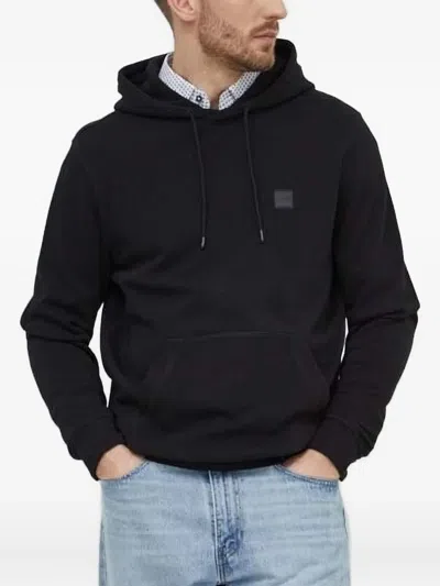 Hugo Boss Logo-appliqué Hoodie In Black