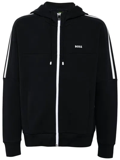 Hugo Boss Logo-appliqué Hoodie In Blue