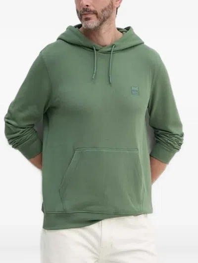Hugo Boss Logo-appliqué Hoodie In Green