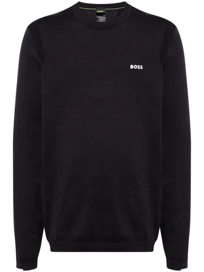 Hugo Boss Logo-appliqué Ribbed-knit Jumper In 蓝色