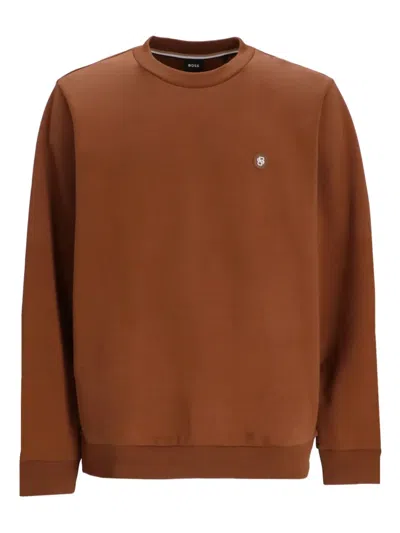 Hugo Boss Logo-appliqué Sweatshirt In Brown