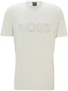 Hugo Boss Stretch-cotton Short-sleeved T-shirt With Logo Artwork In Neutrals