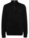 Hugo Boss Cotton-blend Zip-neck Sweatshirt With Double B Monogram In Schwarz
