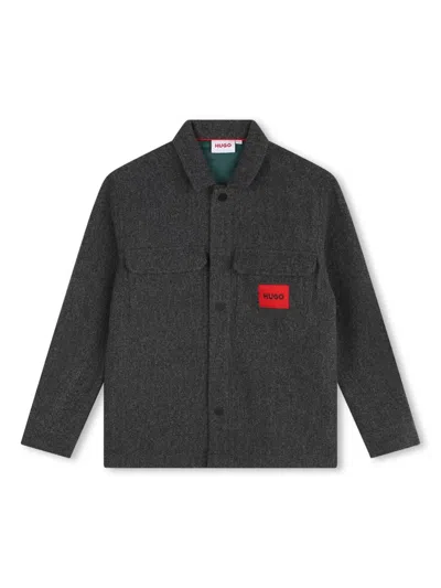 Hugo Boss Kids' Logo-appliquéd Felted Overshirt In Grey