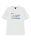 Hugo Boss Cotton-jersey T-shirt With Logo Artwork In Blue