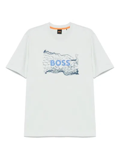 Hugo Boss Logo-artwork Cotton T-shirt In Blue