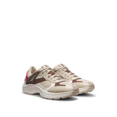 Hugo Boss Logo-backtab Trainers With Mesh Details In Sand
