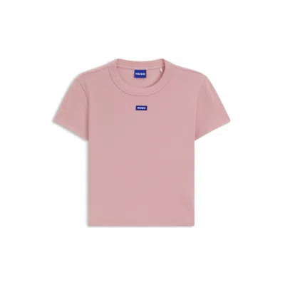 Hugo Boss Logo-badge Slim-fit T-shirt In Stretch Cotton In Pink