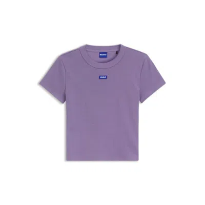 Hugo Boss Logo-badge Slim-fit T-shirt In Stretch Cotton In Purple