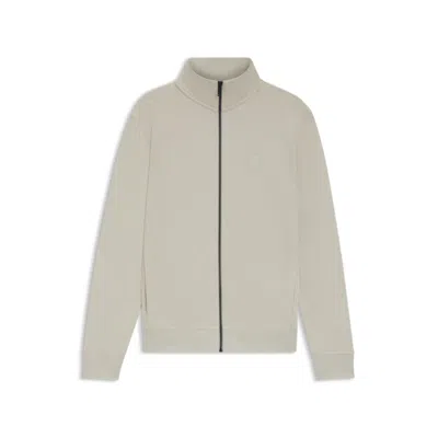 Hugo Boss Logo-badge Zip-up Jacket In Cotton Terry In Neutral