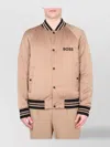 Hugo Boss Logo Bomber Jacket With Ribbed Collar And Cuffs In Neutral