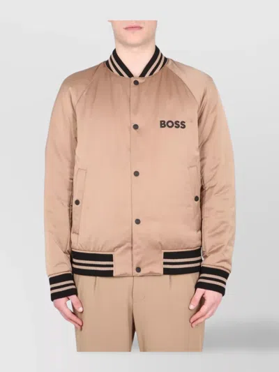 HUGO BOSS LOGO BOMBER JACKET WITH RIBBED COLLAR AND CUFFS