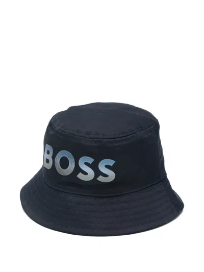 Hugo Boss Babies' Logo Bucket Hat In Blue