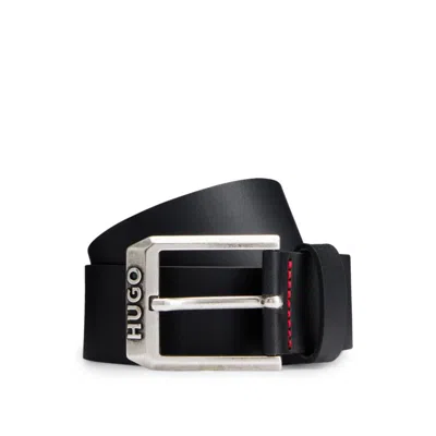 Hugo Boss Mens Hugo Branded-buckle Leather Belt In Black