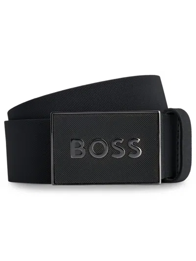 Hugo Boss Boss Mens Black Business Logo-buckle Leather Belt
