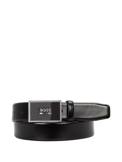 Hugo Boss Logo-buckle Leather Belt In Black