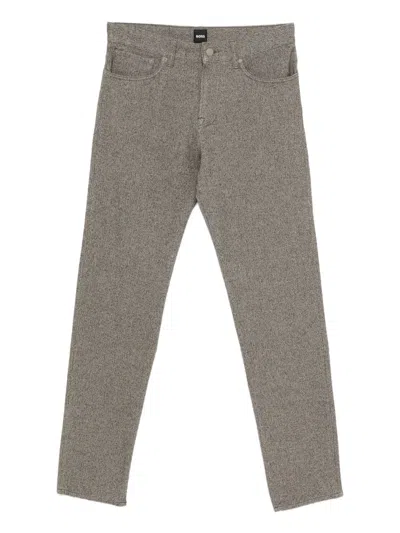 Hugo Boss Logo-button Trousers In Brown