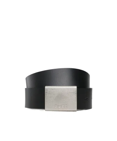 Hugo Boss Logo Carved Belt In Black