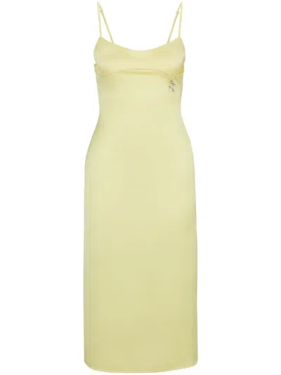 Hugo Boss Logo-charm Satin Midi Dress In Yellow