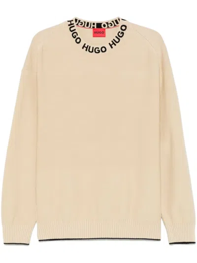 Hugo Boss Logo-collar Sweater In Neutrals