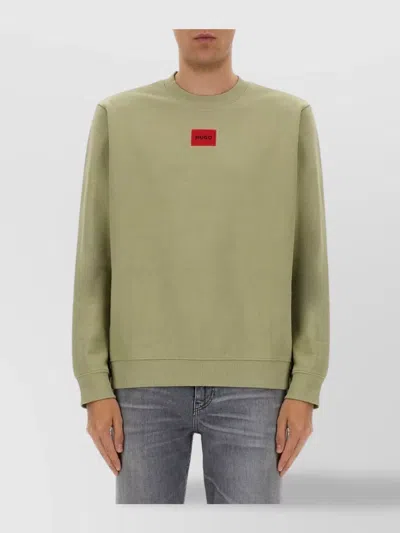 Hugo Boss Logo Crew Neck Sweater In Green