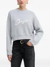Hugo Boss Light Grey Logo Cropped Sweater In Gray