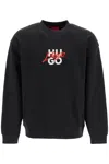 Hugo Boss Dlogonty Cotton Logo Embroidered Relaxed Fit Sweatshirt In Black