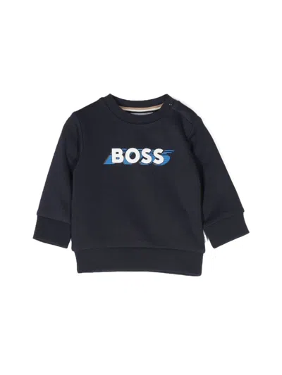 Hugo Boss Babies' Logo Crewneck Sweatshirt In Blue