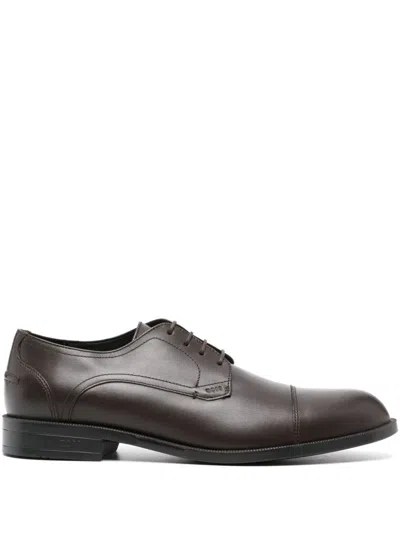 Hugo Boss Logo-debossed Derby Shoes In Brown