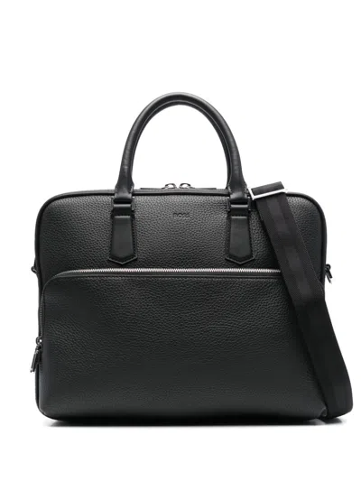 Hugo Boss Logo-debossed Leather Laptop Bag In Black