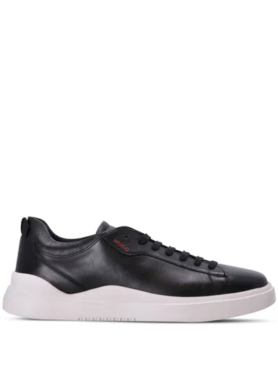Hugo Boss Black Leather Sneakers In 001 - Black