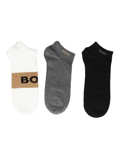 Hugo Boss Logo-detail Ankle Socks (pack Of Three) In Black