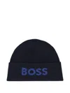 Hugo Boss Logo Knit Beanie Adjustable Cuff In Blue