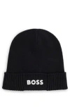 Hugo Boss Logo-detail Beanie Hat In Cotton And Wool In Black