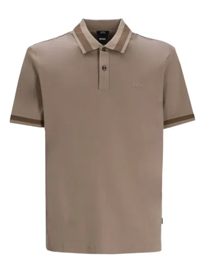 Hugo Boss Logo-detail Cotton Polo Shirt In Brown